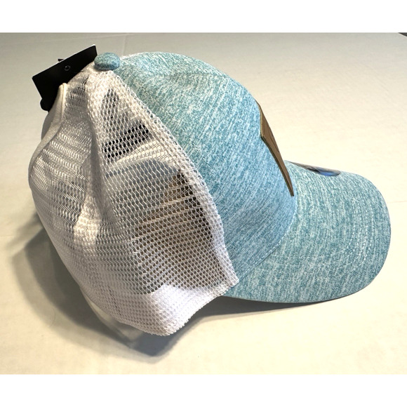 Ariat Hat Ladies Turquoise Logo Leather Patch Ponyflo Cap One Size Ponytail NWT - Picture 2 of 13
